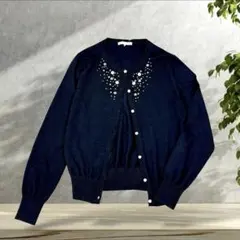 ✨新品✨【Rue de B】ビジュー カーディガン M 黒 イタリア 毛100%