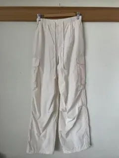 GU ホワイト カーゴパンツ ゴムウエスト