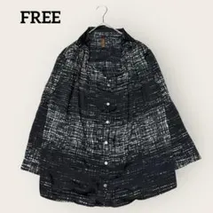 ノーブランド モノトーン 柄 オーバーシャツ ドレープ襟 モード アート シック