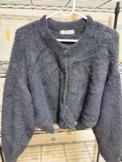 グレー ファー風 半袖カーディガン M