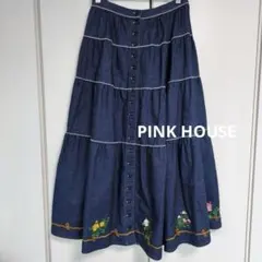 極美品　ピンクハウス 刺繍柄ロングスカート　ロングスカート デニム地