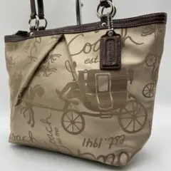 良品 COACH トートバッグ キャンバス ブラウン 馬車柄 肩掛け