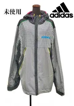 アディダスチェックドットフードジャケットブルゾンブラックピンクグリーン黄紫白青黒