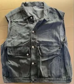 ダークグレー デニム ベスト ノースリーブ