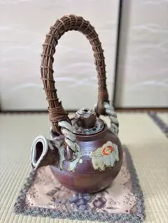 信楽焼(陶器)　持ち手付きしがらき焼　壺　花瓶　和風インテリア　置物