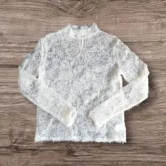 【匿名配送・美品】ホワイトレース モックネック長袖シャツ カットソー