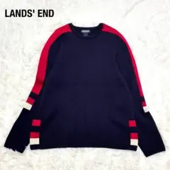 【90s LANDS' END】ウールニットセーター ヴィンテージ ネイビー M