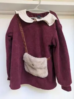 ☆美品☆冬に☆ポケット付き☆バーガンディ色 フリース長袖カットソー