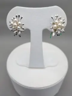 あこや本真珠 イヤリング 4-4.5mm SILVER 花束 フラワー ホワイト