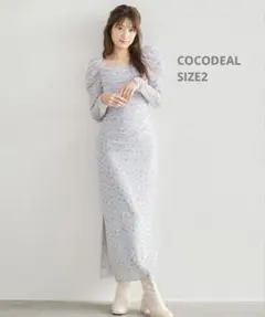 COCODEAL 花柄シャーリングワンピース　Mサイズ　ブルーグレー