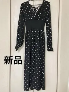 水玉模様ロングスリーブマキシドレス Mサイズ
