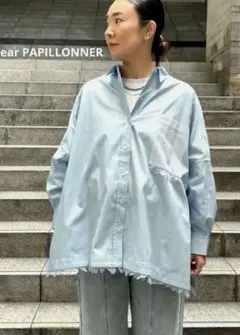 【ear PAPILLONNER】オーバーサイズフリンジシャツ　ブルーのサムネイル