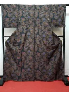 ［結城紬］　紫色　証紙有り、シツケ有り KK'-025