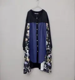 ＊新品タグ付 イズスカラー　553286：アンティーク柄3素材切替ロングカーデ