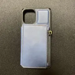 ジッパー付き青いレザー風iPhoneケース