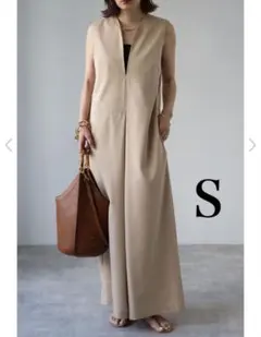 BONJOUR SAGAN ディープVネックオールインワン　ベージュ　S