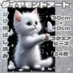 白い子猫 ダイヤモンドアート スクエア□ビーズ 30cmx40cm