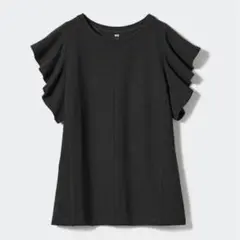 ユニクロ ラッフルスリーブT 半袖Tシャツ 黒 袖フリル Sサイズ コ