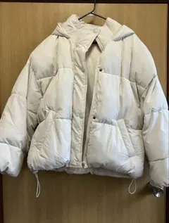 ホワイト フード付き ダウンジャケット Lサイズ