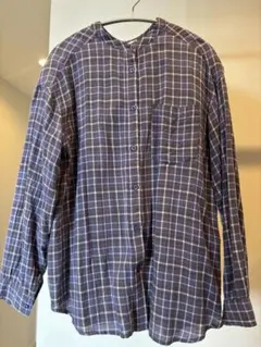 SM2 サマンサモスモス ネイビー系チェックボタンシャツ 襟なし　春夏