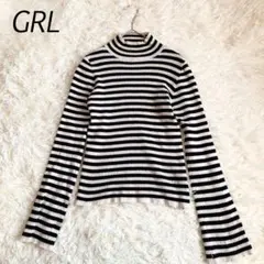 グレイル リブニット(M) 白 黒 タイト すっきり ハイネック ボーダー柄