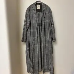 mjuka チェック柄 ロングコート グレー系