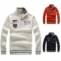 ニット セーター メンズ カジュアル ハイネック カーディガン カットソー 厚手