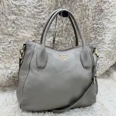 【美品】 PRADA トートバッグ 2way シボ グレー ヴィッテロ