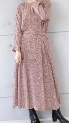 PREFERIR バックシャンレオパードロングワンピース