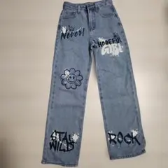 SHEINキッズ デニムパンツ グラフィティ ペイント風