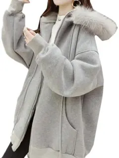 グレー ファー付き スウェットジャケット