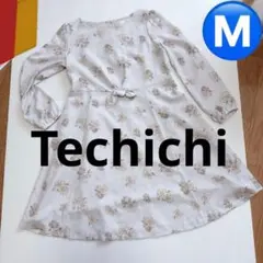 Techichi テチチ 花柄ワンピース M リボン Aライン 長袖 ラベンダー