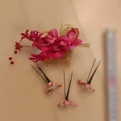 髪飾り コーム Uピン セット ピンク 花柄 和装