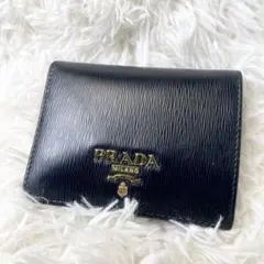 【バイカラー】PRADA 三つ折り財布 サフィアーノ レザー ゴールド