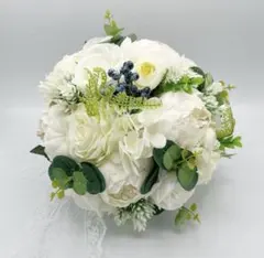 ホワイトローズ　ラウンドブーケ♡ブートニア付き