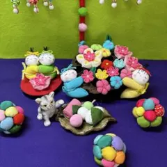 ちりめん細工，くくり花吊るし飾り，うさぎ，ハス飾り，玉飾りいろいろ
