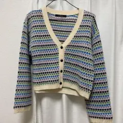 w closet｜ショート丈 カラフル ニットカーディガン｜Vネック