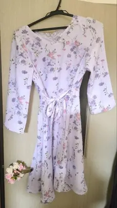 ミッシュマッシュ 薄紫色 花柄 長袖ワンピース