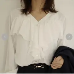 しまむら chihiro コラボ ラッフルブラウス L