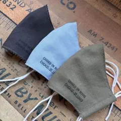 ハンドメイド布マスク★10050 子供用 カーキ 水色 ブラック 黒系。白ゴム