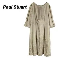 ✨美品✨【Paul Stuart】七分袖膝丈フレアワンピース 裏地付き 光沢