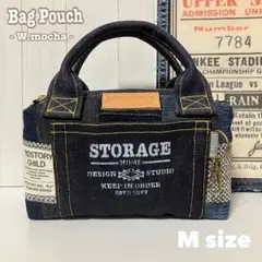 ハンドメイド バッグポーチ デニムリメイク Mサイズ