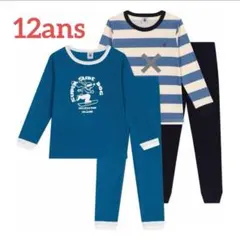 プチバトー 新品 未使用 長袖 パジャマ ブルー 犬 12ans