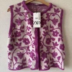 ZARA 花柄ニットベスト EUR M