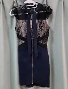 Jewels ネイビー フリル付きレースドレス S