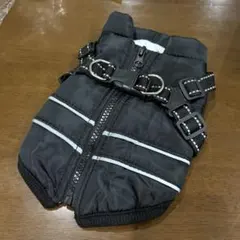底値❤️子犬 ハーネス一体型ベスト 黒 冬用 フリース 反射ストライプ付き S