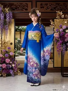 振り袖　フルセット　金彩加工　金通し　全通袋帯　成人式　結婚式　ブルー系　873