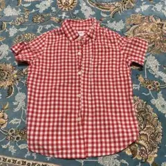 赤と白のチェック柄 半袖シャツ