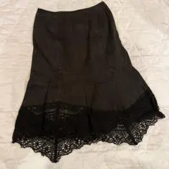 ブラックジーンズ生地　Aライン　ロングスカート裾レース　一点物‼️