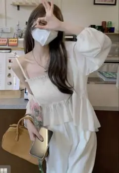 シアーリボンカーディガンXキャミソールセットアップ[at1886］